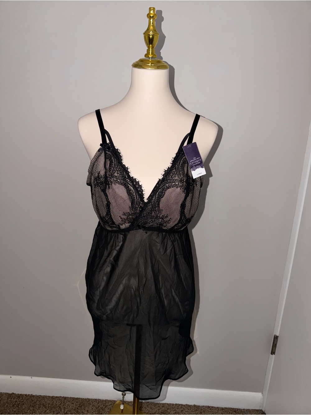 NWT Cacique Lane Bryant 18/20 Black Lace Strappy Babydoll Lingerie